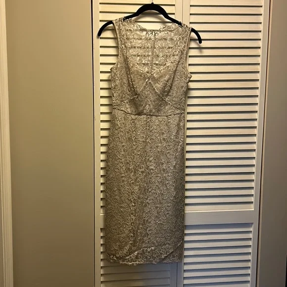 BCBGMaxAzria | Dresses | Bcbg Silver Lace Dress Great For Holiday Parties |  Poshmark